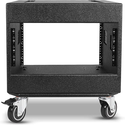 Sound Town 8U PA/DJ Rack/Road Case with 8-Space, Industry-Grade 0.7" (18mm) Plywood with Polyurea Coating, Rain Cover, Casters, 21.7" Rackable Depth - Pro Tour Grade (STRCP-8UW)