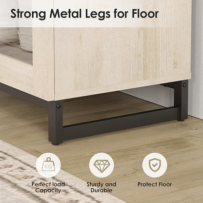 WAMPAT Modern TV Stand for TVs up to 120 inch, 4 in 1 TV Console with Glass Doors and 2 Drawers, Entertainment Center with Adjustable Shelf for Living Room, Bedroom, Light Oak