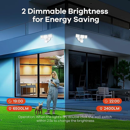 OREiN 42W 6500LM Motion Sensor Outdoor Flood Light, Hardwired LED Security Light, 4 Lighting Modes, Dual PIR 240° Detection, Dusk to Dawn, IP65 Weatherproof for Garage, Driveway, Backyard, Farm