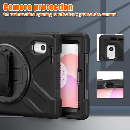 Junfire Shockproof Case for Lenovo Tab M9 2023 with Built-in Screen Protector, Heavy Duty Rugged Case with 360°Rotatable Kickstand/Hand Strap/Stylus Holder for TB-310FU/TB-310FX, Black
