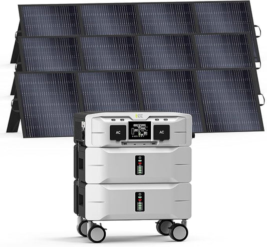 IEE SP5000 Solar Generator 5000W, 5120Wh Power Station with 3x200W Solar Panels, 5 AC Outlets(9000W Surge), 120V/240V Dual Voltage, LiFePO4 Battery for Home Backup Outdoors Camping RV Emergency