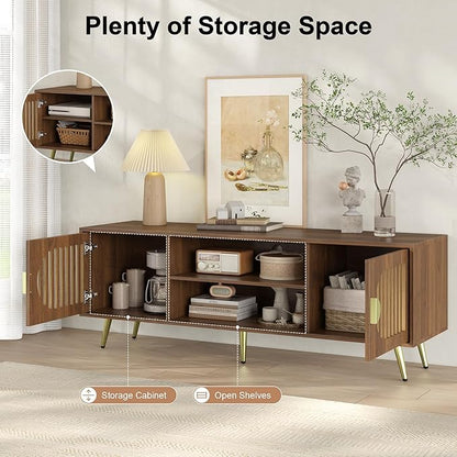 Dorivibe 54.33" Walnut TV Stand for TVs up to 60 Inch, Mid Century Modern Entertainment Center Console Table with Storage Cabinet, Wood Media Furniture for Living Room, Bedroom