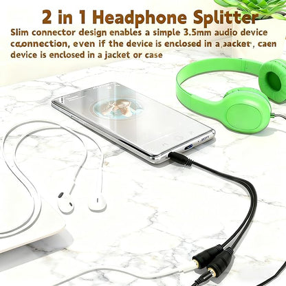 2-pack 3.5mm Audio Headphone Splitter – Dual Listening and Speaker Jack Y Adapter for Sharing Music or Videos – Compatible with iPhone, iPad, Laptops, Tablets, and Other Devices with AUX Port