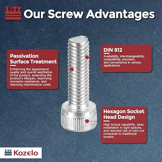 Kozelo 40pcs Socket Head Cap Screws - [M6-1 x 20mm] 304 Stainless Steel Allen Socket Drive for Electrical Motor 3D Printing Fan Engine Replacement Use, Silver