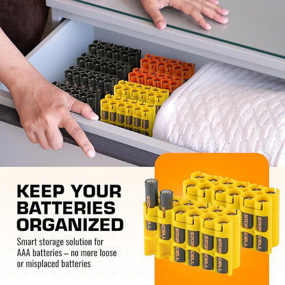 Storacell AAA-12 Battery Storage Caddy and Dispenser (Pack of 2), Yellow, Holds 12 AAA Batteries (Not Included), Durable & Compact Design, The Original Battery Caddy, Made in The USA