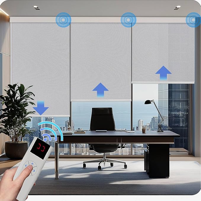 COOLWINDS Motorized Blinds with Remote Cordless Automatic Motorized Shades Custom Blinds for Windows Smart Curtains Compatible with Alexa Google Home(Solar Grey,W24 x H72in)