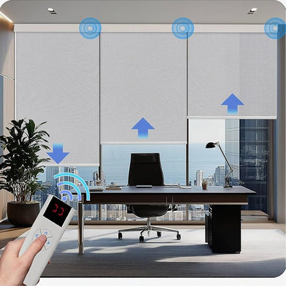 COOLWINDS Motorized Blinds with Remote Cordless Automatic Motorized Shades Custom Blinds for Windows Smart Curtains Compatible with Alexa Google Home(Solar Grey,W36 x H72in)
