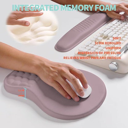 KUOSGM 2-in-1 Ergonomic Set, Wave Rise Keyboard Wrist Rest and Massage Bulge Slope Mouse Pad Wrist Support, Cushion Memory Foam Integrated to Relieve Wrist Pain, Purple