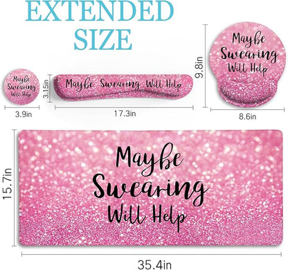LIMKRIAN Pink Mouse Pad Set, Ergonomic Mouse Pad with Wrist Rest Keyboard Wrist Support, Large Desk Matt for Desktop, Gaming Mousepad Cup Coaster Set, Cute Pink Office Desk Accessories Decor Supplies