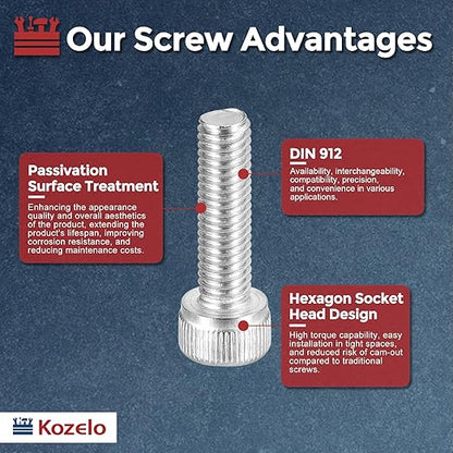 Kozelo 40pcs Socket Head Cap Screws - [M5-0.8 x 20mm] 304 Stainless Steel Allen Socket Drive for Electrical Motor 3D Printing Fan Engine Replacement Use, Silver