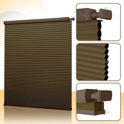 Boolegon No Drill Motorized Cellular Blinds with Remote Motorized Blackout Honeycomb Blinds for Indoor Windows Easy to Install Automatic Cellular Shades for Home,Blackout Dark Brown,Custom Size