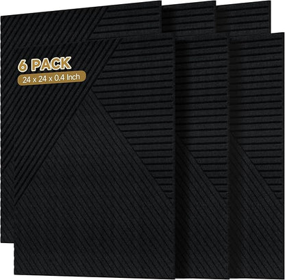 Autorific Acoustic Wall Panels,6 Pack Total Size 72 x 48 Inches,Self-Adhesive Decorative Acoustic Panels for Wall and ceiling,Black