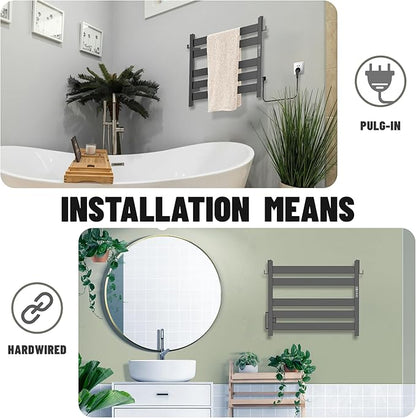 K&KALONZO Towel Warmer for Bathroom, Wall-Mounted 5-Bar Heated Towel Rack with Built-in Timer, Waterproof Electric Towel Heater, Support Plug-in and Hardwired, Matte Black, EL18S