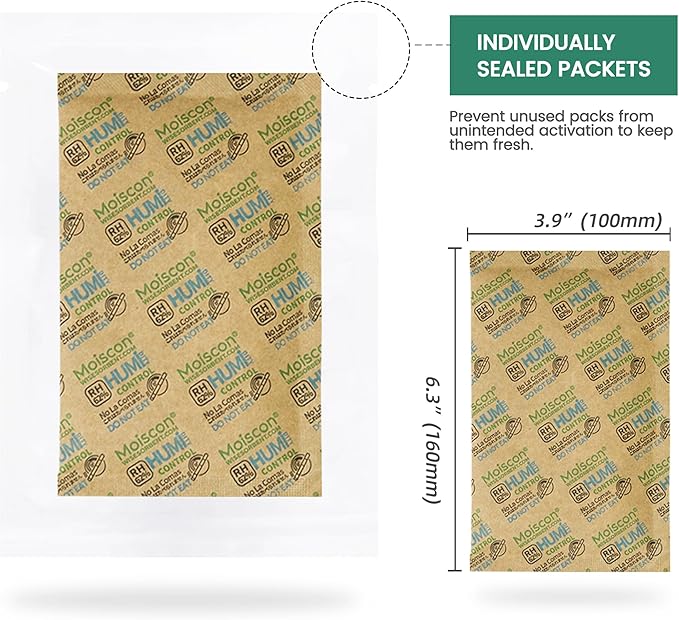 Wisesorb 62% Two-Way Humidity Control Packs, 67 Gram 5 Pack for Storing 1 lb, Size 67 Moisture Control Packets Individually Wrapped, Humidifier Packs for Storage Containers