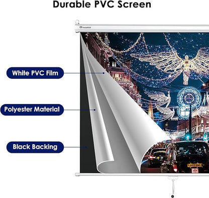 Instahibit 72" Projection Screen Pull Down 4:3 4K HD Manual Retractable Projector Screen with Auto-Locking Wall Mounted Home Theater Indoor Outdoor Movie Night 57" x 43" Matte White