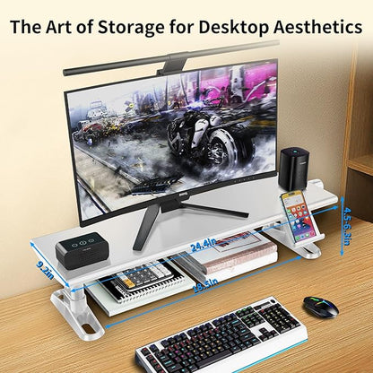 NIFBANG Computer Monitor Stand Riser for Desk,4.5-6.3 Inches Freely Height Adjustable with Cellphone Holder,Multi-Purpose Desktop Organizer Monitor Stands Riser for Computer,Laptop,Printer,TV (White)