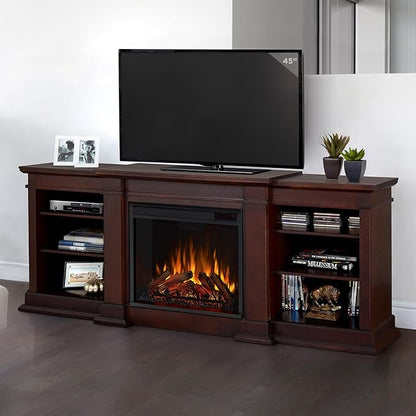 Real Flame Fresno 72" TV Stand with Electric Fireplace Dark Walnut, Entertainment Center with Electric Fireplace, Living Room TV Stand with Fireplace, fits up to 70" TV