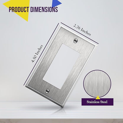 ENERLITES Decorator Switch or Receptacle Outlet Metal Wall Plate, Corrosion Resistant, Size 1-Gang 4.50" x 2.76", UL Listed, 7731, 430 Stainless Steel, Silver