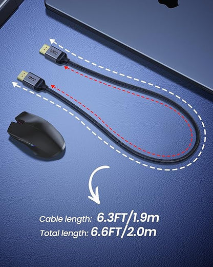 Silkland 80Gbps DisplayPort Cable 2.1 6.6FT/2M [VESA Certified], [8K@240Hz, 4K@540Hz 360Hz 240Hz] DP 2.1 Cable 16K, DP80 HDR DSC Display Port Cord Compatible FreeSync Gaming Monitor 5090 7900XTX,S1334