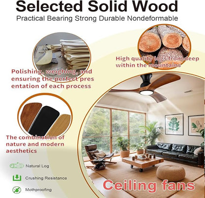 52 Inch Ceiling Fans with Lights and Remote Control, Flush Mount Low Profile Ceiling Fan, 6 Speeds DC Reversible Motor Timing Dimmable Ceiling Light,Outdoor Fan for Bedroom Patio Porch Garage