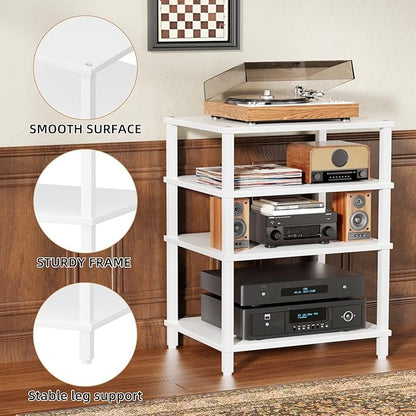 LELELINKY 4-Tier AV Media Player Stand, Stereo Stand, Modern Audio Shelf,Wooden TV Stand,Multifunctional Media Console Shelf, Suitable for Home, Conference Room, White