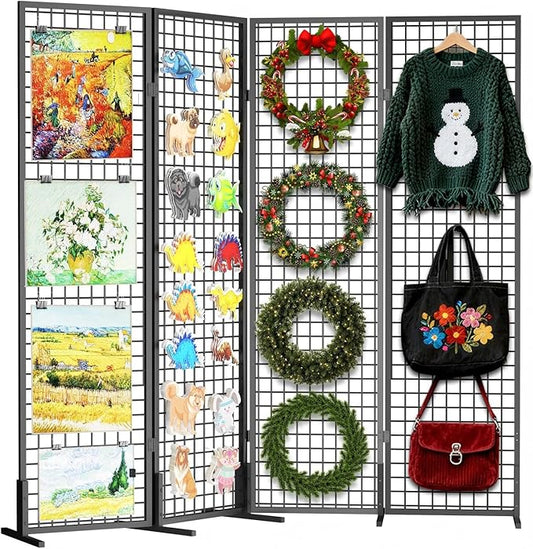 DEMEGA Grid Wall Panels Foldable Gridwall Panel Display Stand Art Show Display Panels for Vendor Events Craft Shows Merch Display