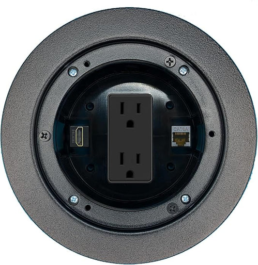 RiteAV CAT6A HDMI Floor Box Wall Plate with Power Outlet [Black]