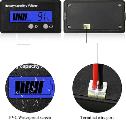 Frienda 2 Pieces Dc 12v 24v 36v 48v 60v 72v 84v Golf Cart Battery Meter with Alarm, Front Setting and Switch Key Battery Capacity Voltage Indicator Gauge Acid and Lithium Ion Indicator(Blue)