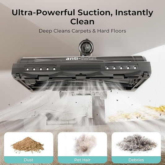 Candy Cordless Stick Vacuum Cleaner, 320AW Powerful Suction, 100min Runtime, Flexi-Fold Tube, SmartSense Tech, LED Headlights, Pet Hair Pickup, Pet & Crevice Tools, for Hard Floor & Carpet, CVS60