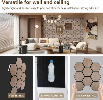Hexagon Acoustic Wall Panels, Self-Adhesive Sound Absorbing Wall Panel by ARMURO, 4 Pack Covers 19.27 Sq Ft, Peel and Stick Noise Reducing for Home Office Studio Bedroom Wall Decor