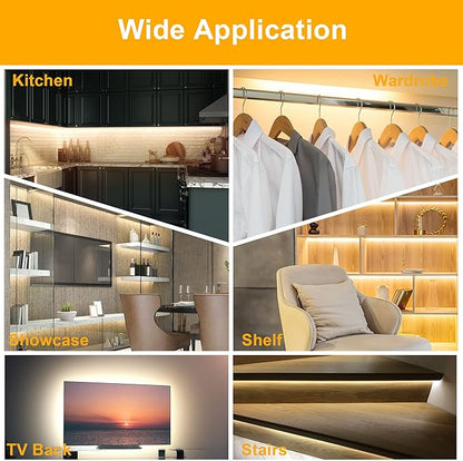 LAFULIT 10 PCS Under Cabinet Lights Kit, Stick on Lights, Flexible Led Strip Lights with Remote and Power Adapter, for Kitchen Cabinets Shelf Desk Counter Corner, 2700K Warm White, 16.4ft