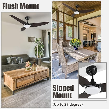 SMAAIR 56 Inch Smart Ceiling Fan with Light, 3 Blade Low Profile Ceiling Fan with Light and 10 Speed DC Motor, works with APP/Alexa/Google Assistant/Siri Shortcuts (Dark Walnut Wood)