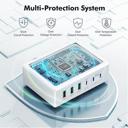 165W USB C Charging Station Hub, 6 Port PD GaN Fast Wall Charger Block Type C Laptop Power Adapter Charger Cube Brick for MacBook Pro/Air,iPad Pro,iPhone16 15 14 13 12, AirPods4，watch10 ultra2