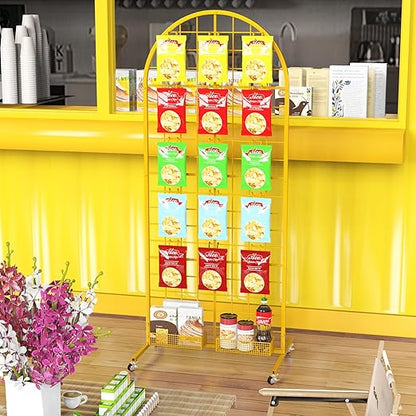 Asee'm Grid Wall Panels Display Stand 2' x 5.2' FT Gold Movable Wire Grid Wall Display Rack Heavy Floorstanding Detachable Girdwall Panel with T-Base for Craft Show Rack, Retail Displays 1PCS