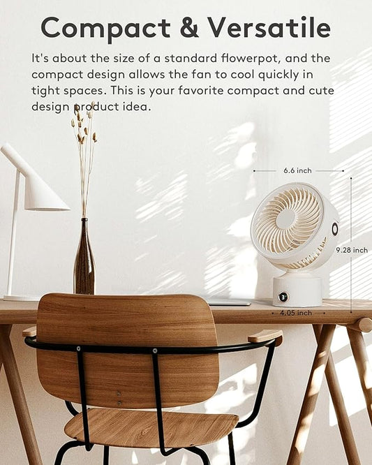 CARONSORT Desk Fan, Small Oscillating Fan for Bedroom, 9 Inch Table Fans Quiet,Desk Air Circulator Fan with 3 Speeds, 4H Time, Rechargeable Fan for Office/Dorm/Room-Beige