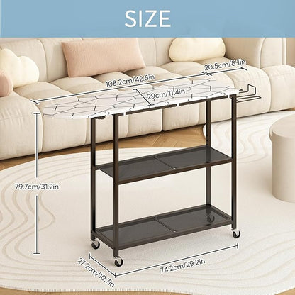 GILLAS Ironing Board with 2 Tier Storage Basket, Movable Ironing Board Full Size for Iron Rest & Clothes, Tabletop Ironing Boards, Ironing Stand Iron Boards Ironing Table Rustic, White