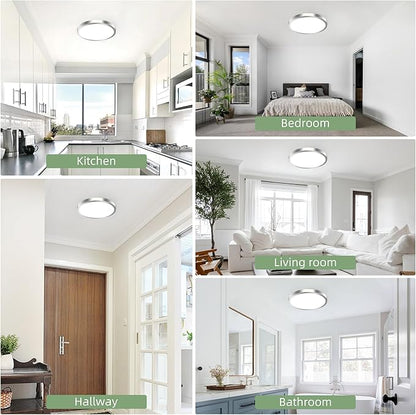 hykolity 2 Pack 12 Inch Selectable CCT LED Round Flat Panel Light, 24W 3000K/4000K/5000K, Edge-Lit Flush Mount Ceiling Light Fixture for Kitchen, Bedroom, Laundry and Closet Room,Brush Nickel