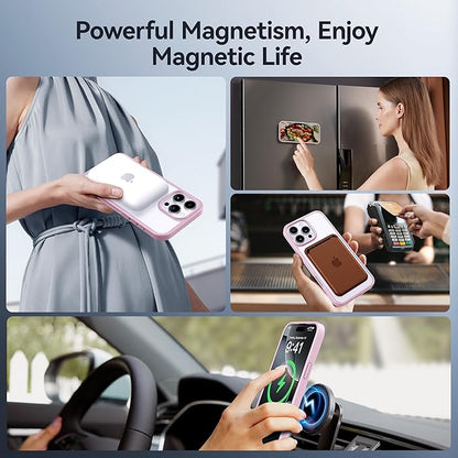 CASEKOO Designed for iPhone 16 Pro Case with Magnetic Invisible Stand [Military Drop Protection] [Compatible with MagSafe] Shockproof Slim Matte Translucent Case 6.3 Inch, Pink