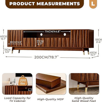 ATJafurn 78‘’ Brown Walnut Finish TV Stand for 65/75/85 Inch TVs, Mid Century Modern Wood Media Console Entertainment Center with 2 Drawers and 2 Cabinets for Living Room Bedroom