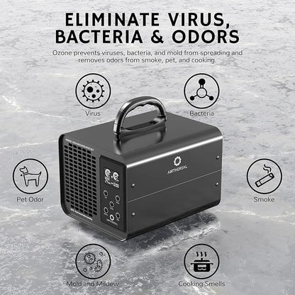 Airthereal MA10K-PRO SMART WiFi Ozone Generator - High Ozone Output Capacity Ozonator- Odor Remover, Deodorizer, Sterilizer - Adjustable Output and Timer Settings for Any Size Room - Black