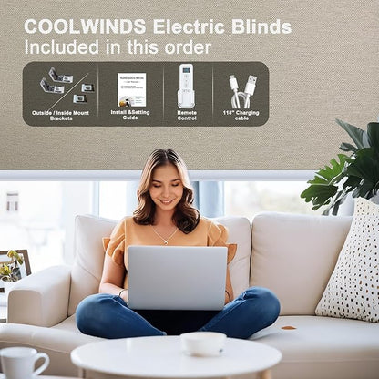COOLWINDS Motorized Blinds with Remote Cordless Automatic Motorized Shades Custom Blinds for Windows Smart Curtains Compatible with Alexa Google Home(Blackout Sweet Latte,W35 x H72in)