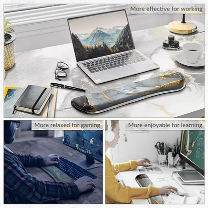 Gimars 17.3'' Extended Keyboard Wrist Rest Pad with 63D High-Density, Firm Memory Foam, Anti-Slip Rubber Base and Ergonomic Design for Typing Pain Relief,Office,Gaming, Computer, Laptop,Grey Golden