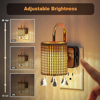 JandCase Night Light Plug in, Modern Night Lights Plug into Wall with Dusk to Dawn Light Sensor, Warm White 3000K Boho Nightlight LED, Adjustable Brightness for Bathroom Bedroom Hallway 2 Pack