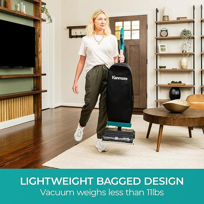 Kenmore BU1001 B200 Series Commercial Grade Vacuum Cleaner Lightweight 14L Capacity Bagged Upright Vac with LED Headlight and 2-Speed Setting Powerful Suction for Pets, Carpets & Hard Floor