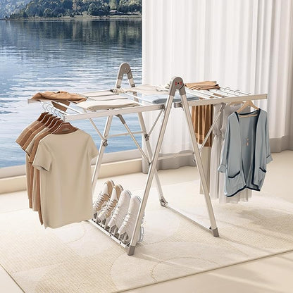 SHARNDY Electric Heating Clothes Drying Rack,Foldable Clothes Drying Rack,Suitable for Drying Clothes, Shoes and Socks.Plug & Play,Silvery Gray,Aluminum Alloy,One-Click Switch(39.37×52.56×25.98in)