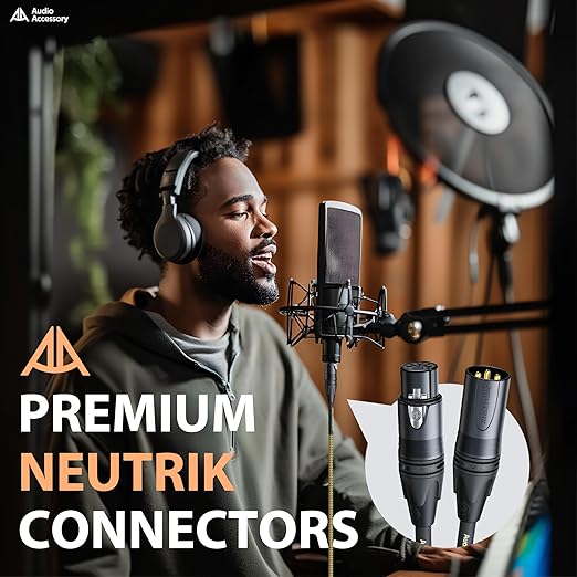 AA AUDIO ACCESSORY Gold Series Star Quad Studio XLR Cables 6.6ft, Neutrik Connectors, 19AWG OFC, Kevlar-Reinforced Nylon Braided Handmade Microphone Cable, 100% OFC Braid and Al-Foil Shielding