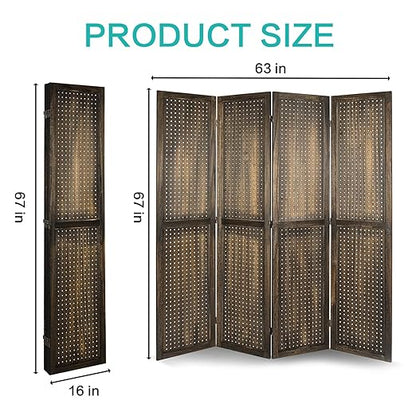 Babion 4 Panel Pegboard Display, Peg Board Room Divider Freestanding Folding Privacy Screens Pegboard Display Stand for Craft Shows (Brown)