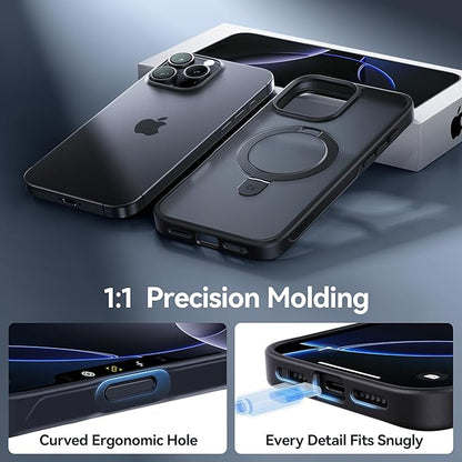CASEKOO Designed for iPhone 16 Pro Max Case with Magnetic Invisible Stand [Military Drop Protection] [Compatible with MagSafe] Shockproof Slim Translucent Matte Promax Case 6.9 Inch, Black