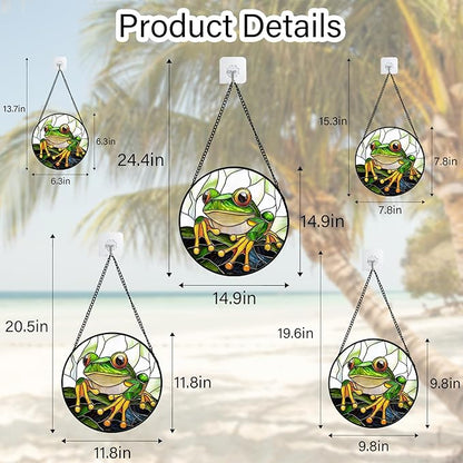 DASTOLL Stained Glass Window Hanging, Green Frog White Petals Sun Catchers Colorful Glass Panel Cute Suncatcher Decor for Birthday for Women, Men, Wife, Aunt, and Mom 14.9x14.9 in