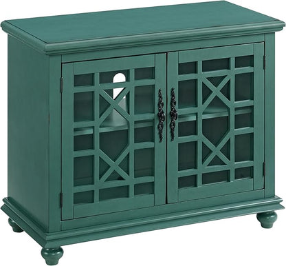 Martin Svensson Home Elegant Small Spaces Accent Cabinet with Glass Doors, Vintage Sideboard or Small TV Stand for Living Room or Entryway. Antique Teal Green.